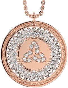 Diamond Rose Gold Silver Celtic Trinity Knot Necklace