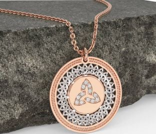 Diamond Rose Gold Silver Celtic Trinity Knot Necklace