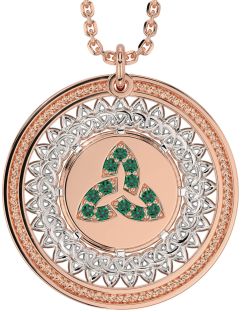 Emerald Rose Gold Silver Celtic Trinity Knot Necklace