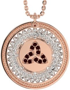 Garnet Rose Gold Silver Celtic Trinity Knot Necklace