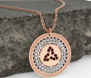 Garnet Rose Gold Silver Celtic Trinity Knot Necklace