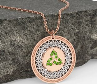 Peridot Rosa Guld Sølv Keltisk Treenighed Knude Halskæde