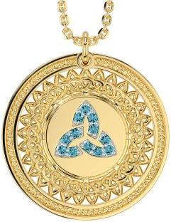 Aquamarine Gold Silver Celtic Trinity Knot Necklace