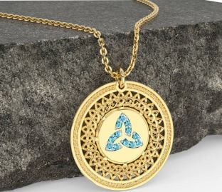 Aquamarine Gold Silver Celtic Trinity Knot Necklace