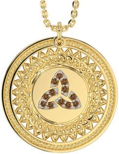 Citrine Gold Silver Celtic Trinity Knot Necklace