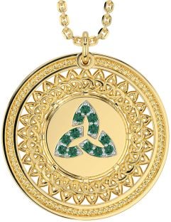 Emerald Gold Silver Celtic Trinity Knot Necklace