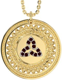 Garnet Gold Silver Celtic Trinity Knot Necklace