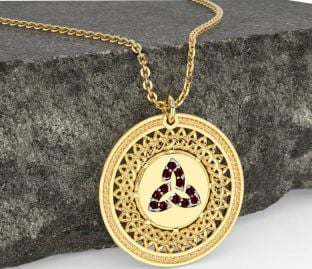 Garnet Gold Silver Celtic Trinity Knot Necklace