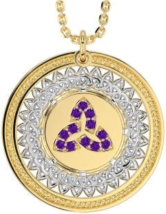 Amethyst Gold Silver Celtic Trinity Knot Necklace