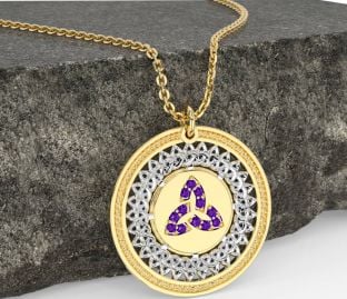 Amethyst Gold Silver Celtic Trinity Knot Necklace