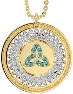 Aquamarine Gold Silver Celtic Trinity Knot Necklace