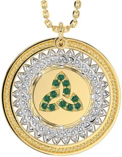 Emerald Gold Silver Celtic Trinity Knot Necklace