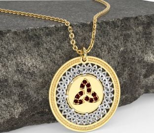 Garnet Gold Silver Celtic Trinity Knot Necklace