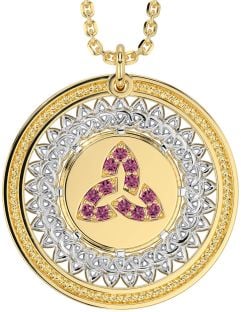 Pink Tourmaline Gold Silver Celtic Trinity Knot Necklace