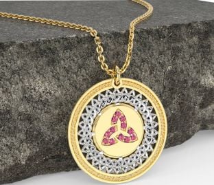 Pink Tourmaline Gold Silver Celtic Trinity Knot Necklace