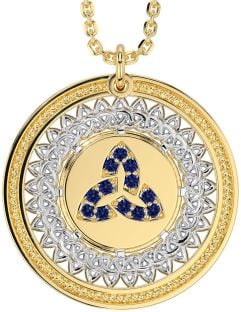 Sapphire Gold Silver Celtic Trinity Knot Necklace