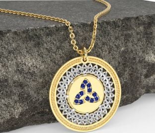 Sapphire Gold Silver Celtic Trinity Knot Necklace