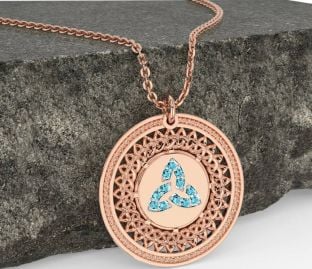 Aquamarine Rose Gold Celtic Trinity Knot Necklace