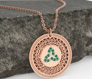 Emerald Rose Gold Celtic Trinity Knot Necklace