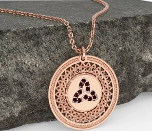 Garnet Rose Gold Celtic Trinity Knot Necklace