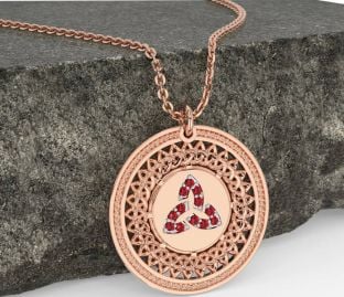 Rubin Reste sig Guld Keltiskt Treenighet Knut Halsband