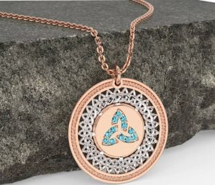 Aquamarine White Rose Gold Celtic Trinity Knot Necklace