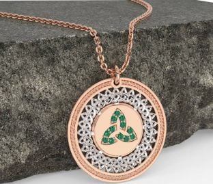 Emerald White Rose Gold Celtic Trinity Knot Necklace
