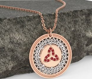 Rubin Vit Reste sig Guld Keltiskt Treenighet Knut Halsband