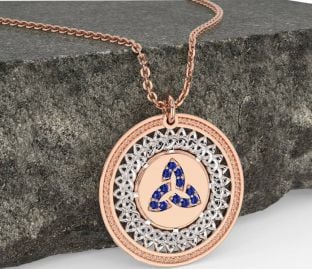Sapphire White Rose Gold Celtic Trinity Knot Necklace