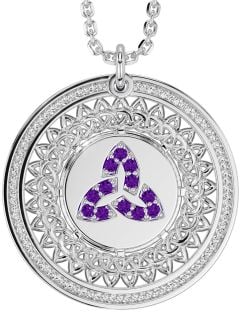 Amethyst Silver Celtic Trinity Knot Necklace