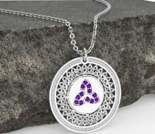 Amethyst Silver Celtic Trinity Knot Necklace