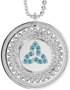 Aquamarine Silver Celtic Trinity Knot Necklace