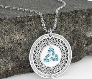 Aquamarine Silver Celtic Trinity Knot Necklace
