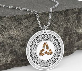 Citrine Silver Celtic Trinity Knot Necklace