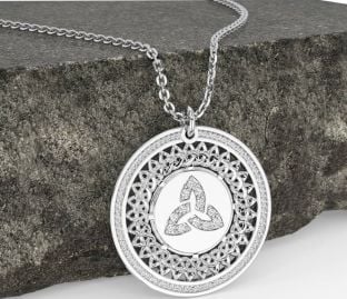Diamond Silver Celtic Trinity Knot Necklace