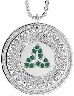 Emerald Silver Celtic Trinity Knot Necklace