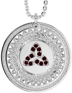 Garnet Silver Celtic Trinity Knot Necklace