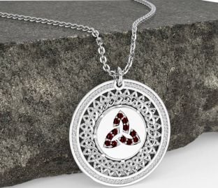 Garnet Silver Celtic Trinity Knot Necklace
