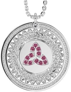 Pink Tourmaline Silver Celtic Trinity Knot Necklace