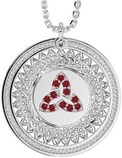 Ruby Silver Celtic Trinity Knot Necklace