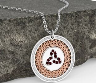 Garnet Rose Gold Silver Celtic Trinity Knot Necklace