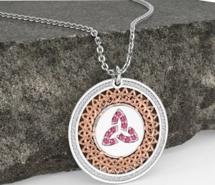 Pink Tourmaline Rose Gold Silver Celtic Trinity Knot Necklace