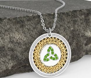 Peridot Zlato stříbrný keltský Trojice Uzel Náhrdelník
