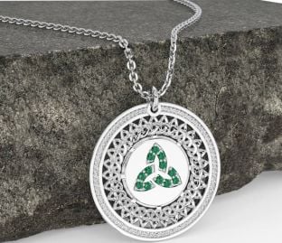 Emerald White Gold Celtic Trinity Knot Necklace