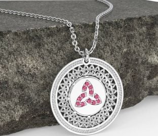 Pink Tourmaline White Gold Celtic Trinity Knot Necklace