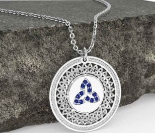 Sapphire White Gold Celtic Trinity Knot Necklace