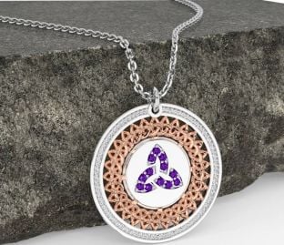 Amethyst White Rose Gold Celtic Trinity Knot Necklace