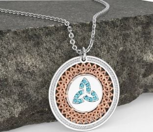 Aquamarine White Rose Gold Celtic Trinity Knot Necklace