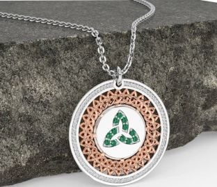 Emerald White Rose Gold Celtic Trinity Knot Necklace