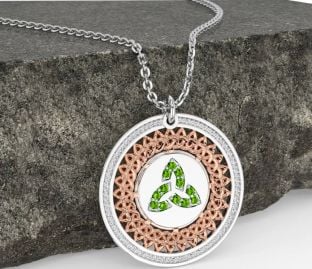 Peridot hvid Rosa Guld Keltisk Treenighed Knude Halskæde